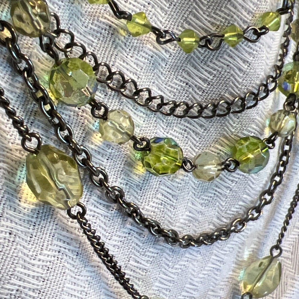 Vintage Statement Dramatic Green Beads 5 Strand Layered Necklace
